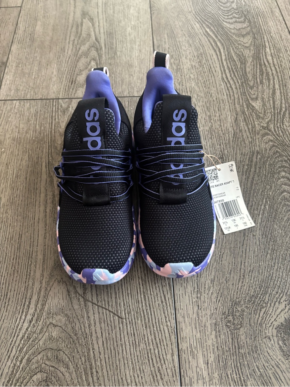 adidas Kids Black & Purple Athletic Slip-On Sneakers with Pink Camo Sole